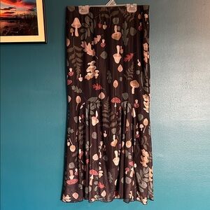 Floral / Mushroom Sheer Patterned Black Skirt
